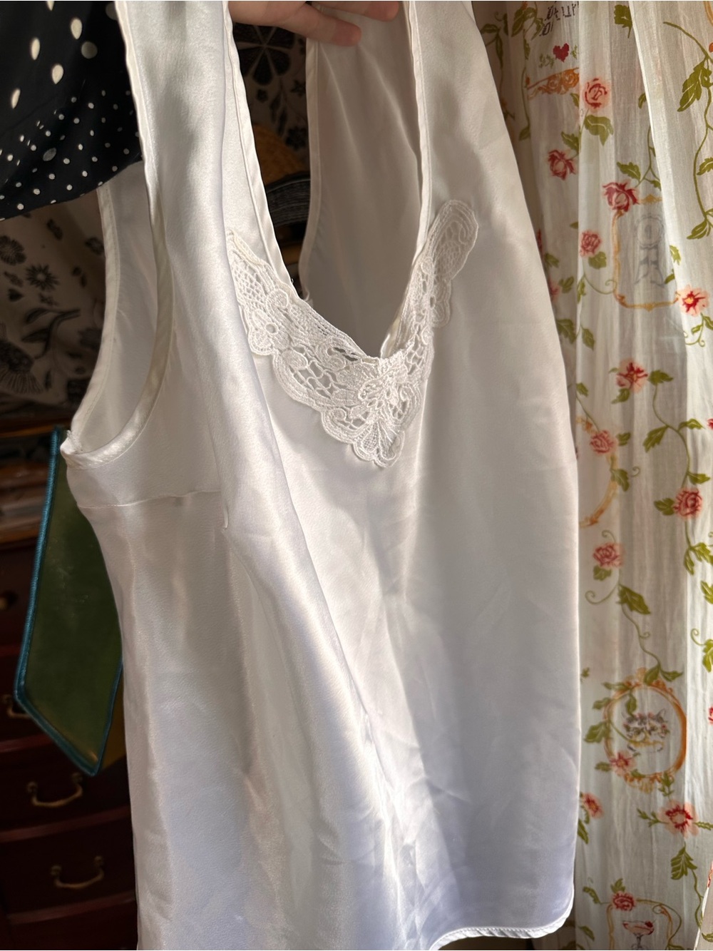 Escapades • Vintage Shiny Silky Cami with Lace Appliqué